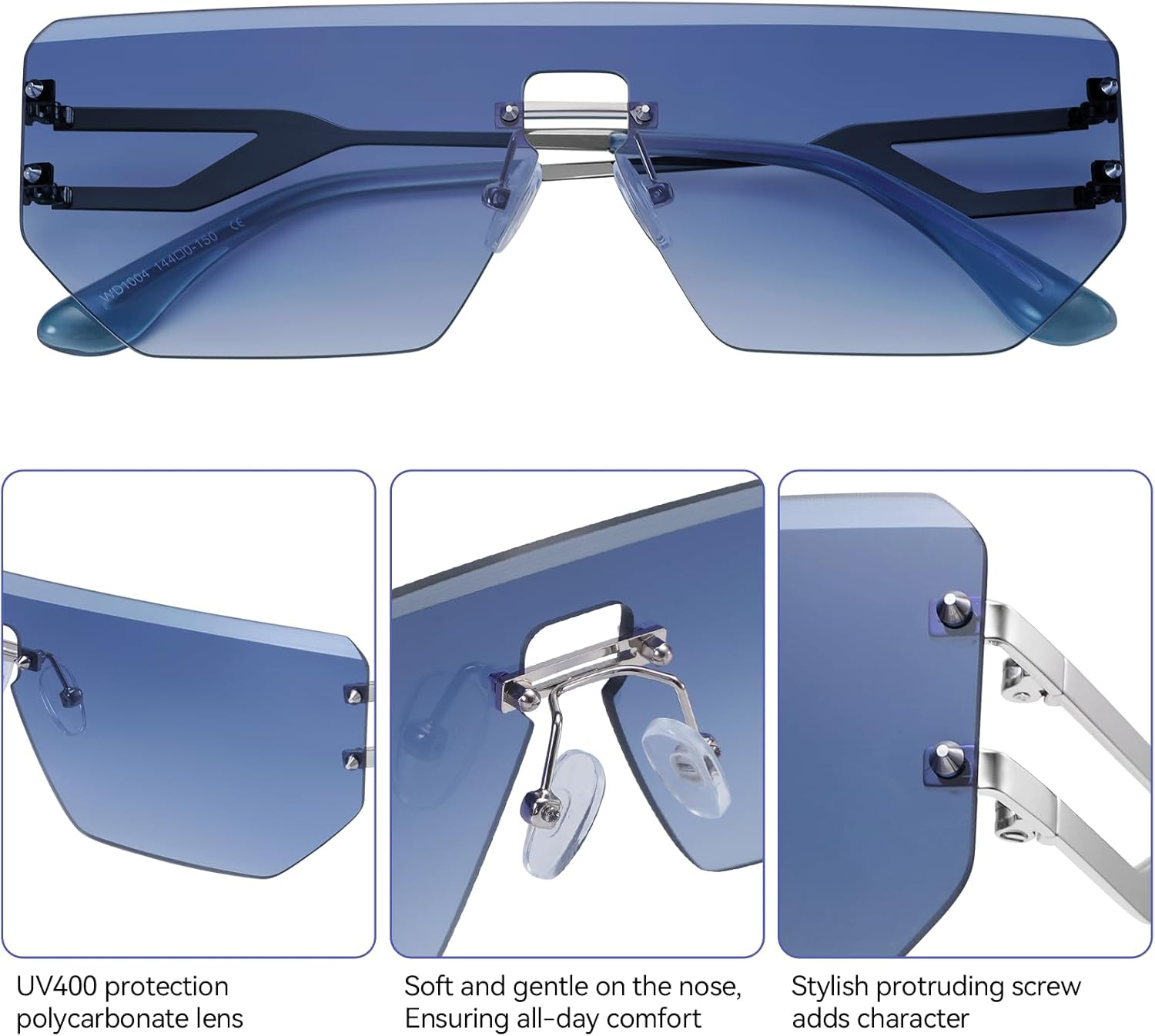 Dollger Rimless Y2k Sunglasses for Women,Rectangle Y2k Glasses Candy Color,Sunglasses Trendy Square for Frameless Eyewear - Image 8