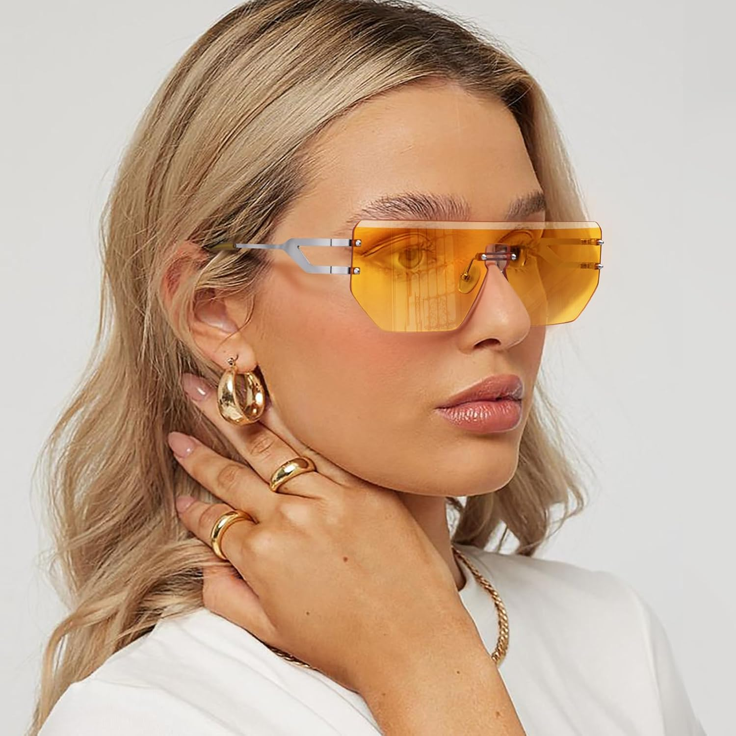 Dollger Rimless Y2k Sunglasses for Women,Rectangle Y2k Glasses Candy Color,Sunglasses Trendy Square for Frameless Eyewear - Image 3