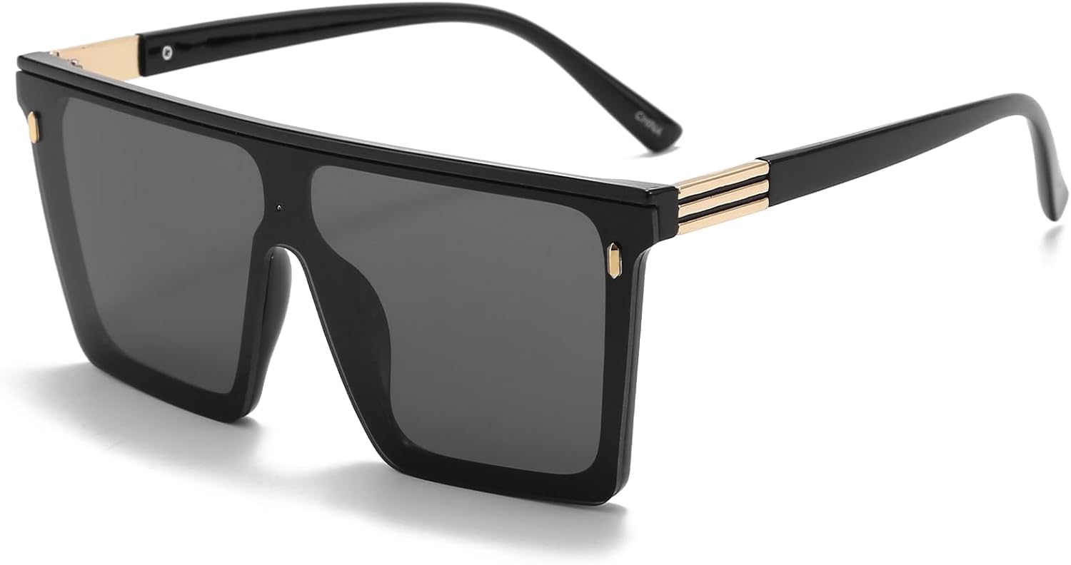 Dollger Square Oversized Sunglasses for Women Men Trendy Flat Top Big Black Shades UV400 Sunnies