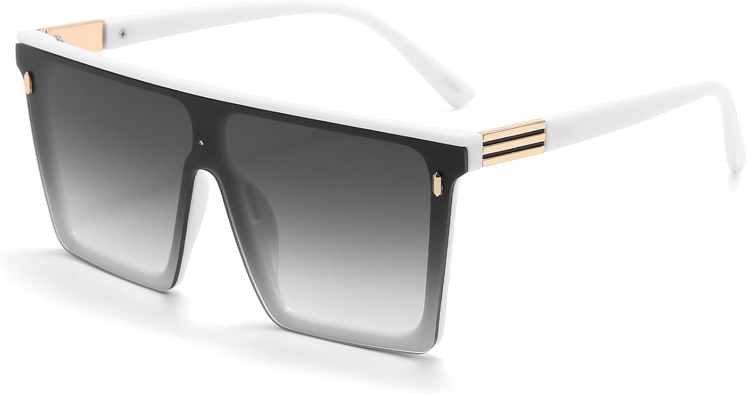 Dollger Square Oversized Sunglasses for Women Men Trendy Flat Top Big Black Shades UV400 Sunnies