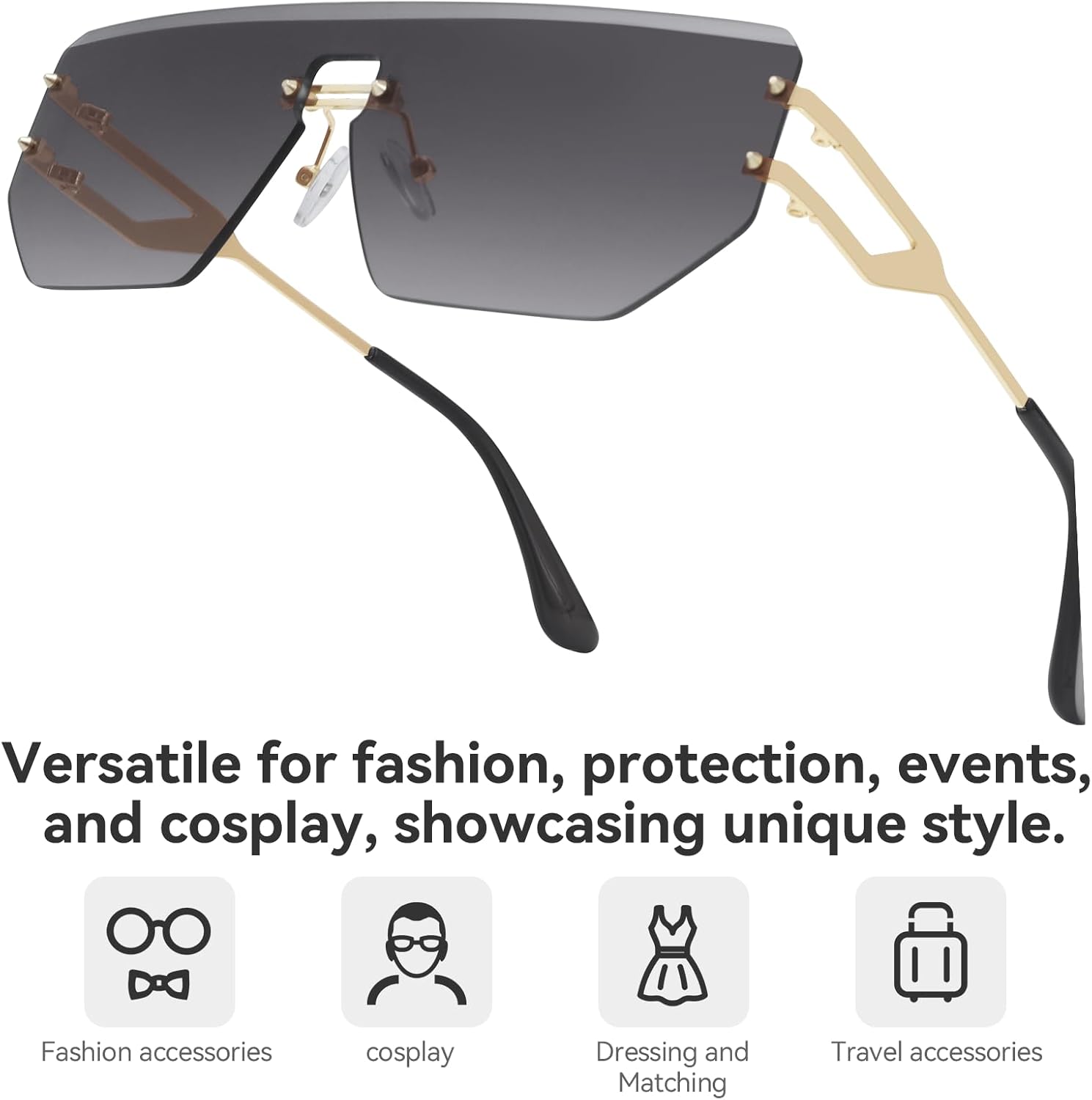 Dollger Rimless Y2k Sunglasses for Women,Rectangle Y2k Glasses Candy Color,Sunglasses Trendy Square for Frameless Eyewear
