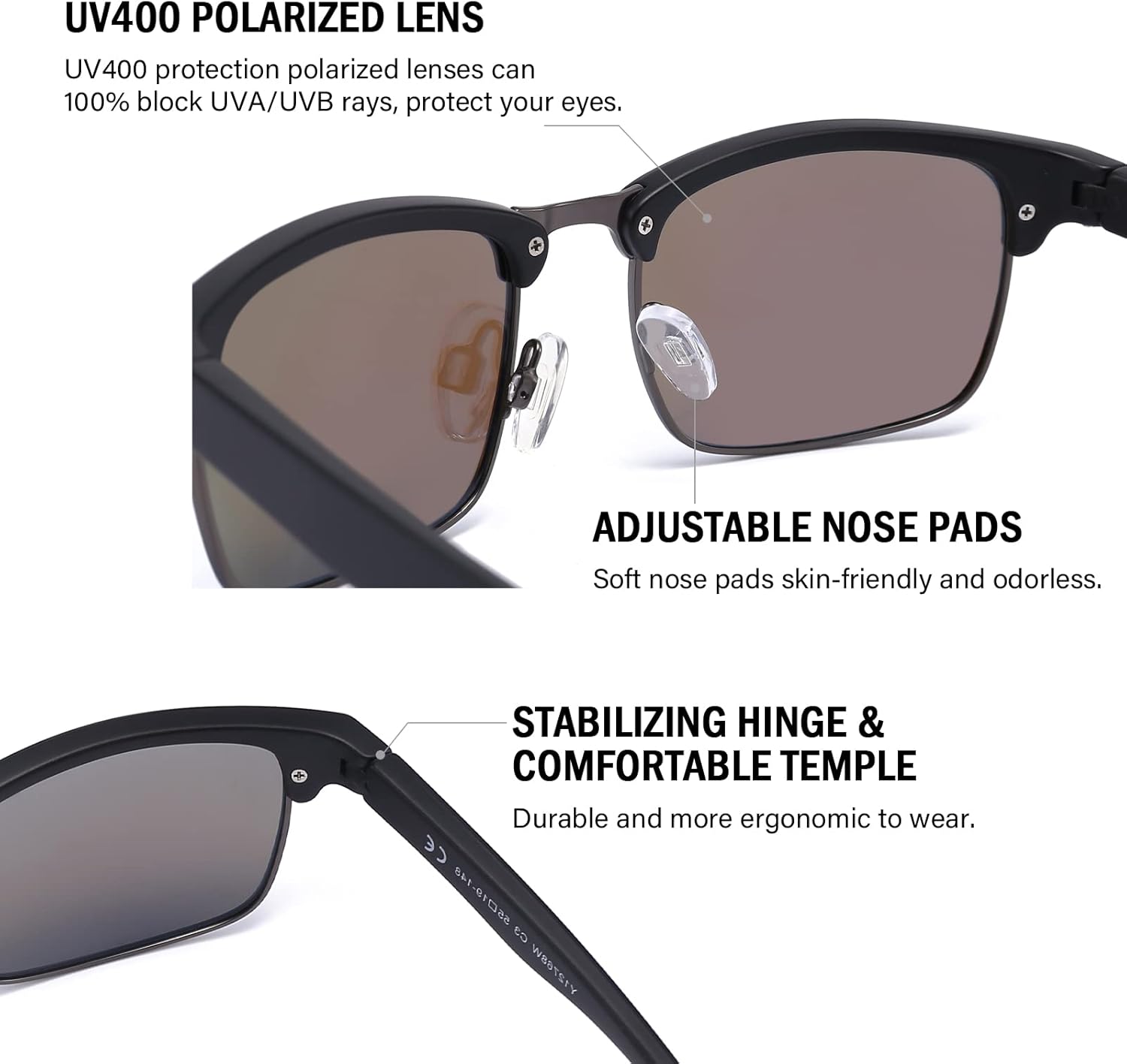 Dollger Polarized Sunglasses Men Half Frame Square Semi-Rimless Driving Sun Glasses Shades for Men UV400 Protection