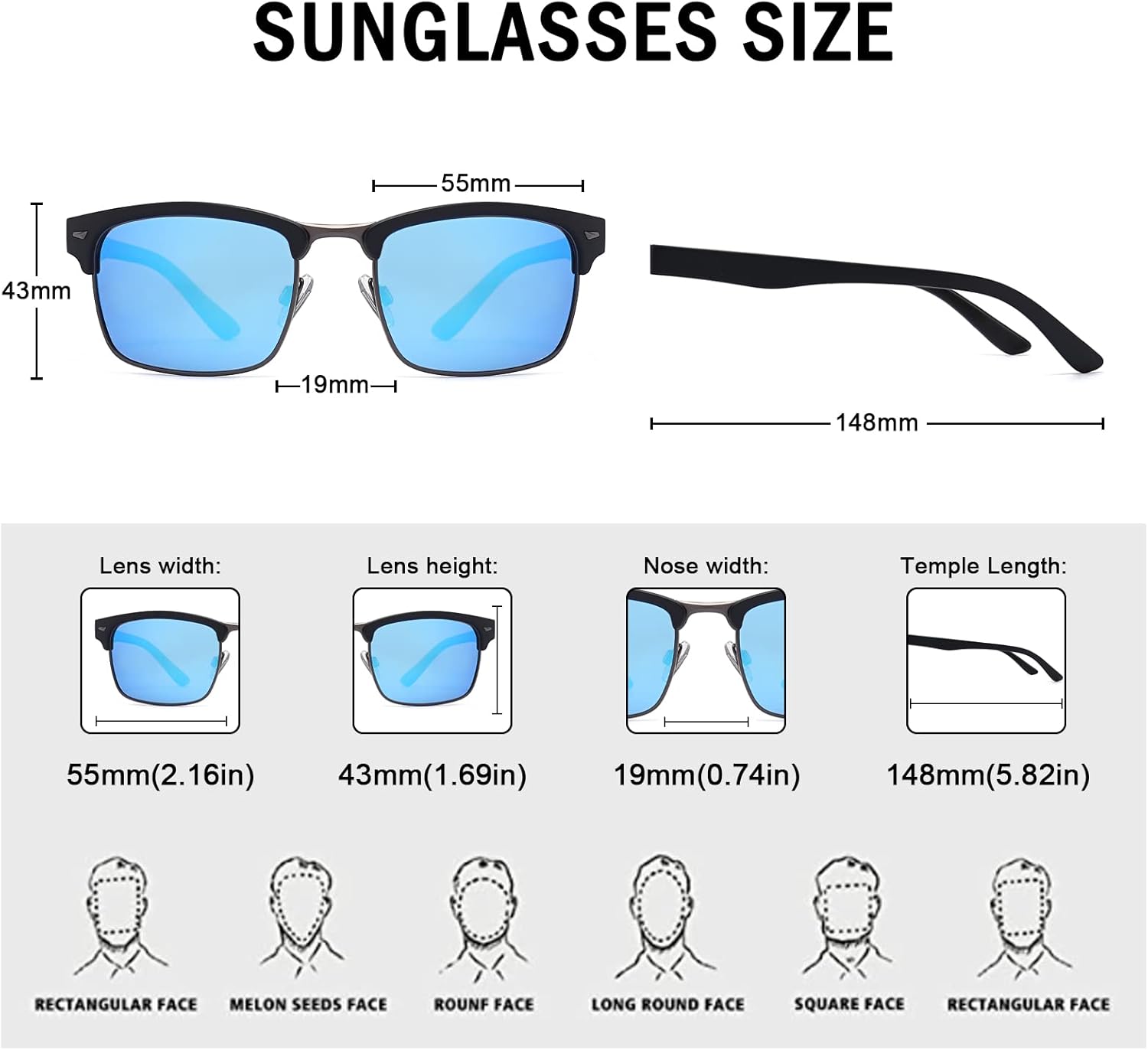 Dollger Polarized Sunglasses Men Half Frame Square Semi-Rimless Driving Sun Glasses Shades for Men UV400 Protection
