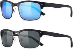 Dollger Polarized Sunglasses Men Half Frame Square Semi-Rimless Driving Sun Glasses Shades for Men UV400 Protection
