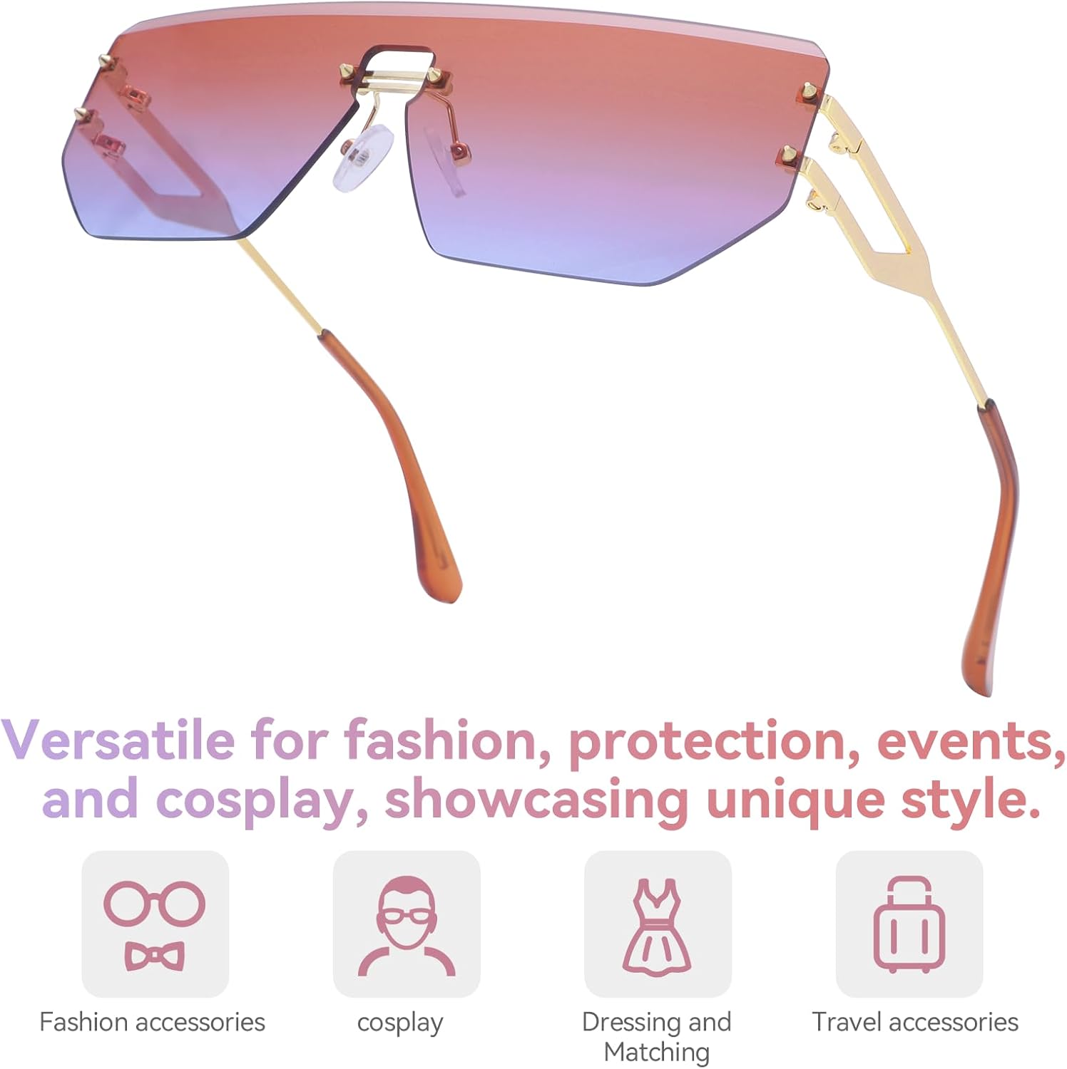 Dollger Rimless Y2k Sunglasses for Women,Rectangle Y2k Glasses Candy Color,Sunglasses Trendy Square for Frameless Eyewear