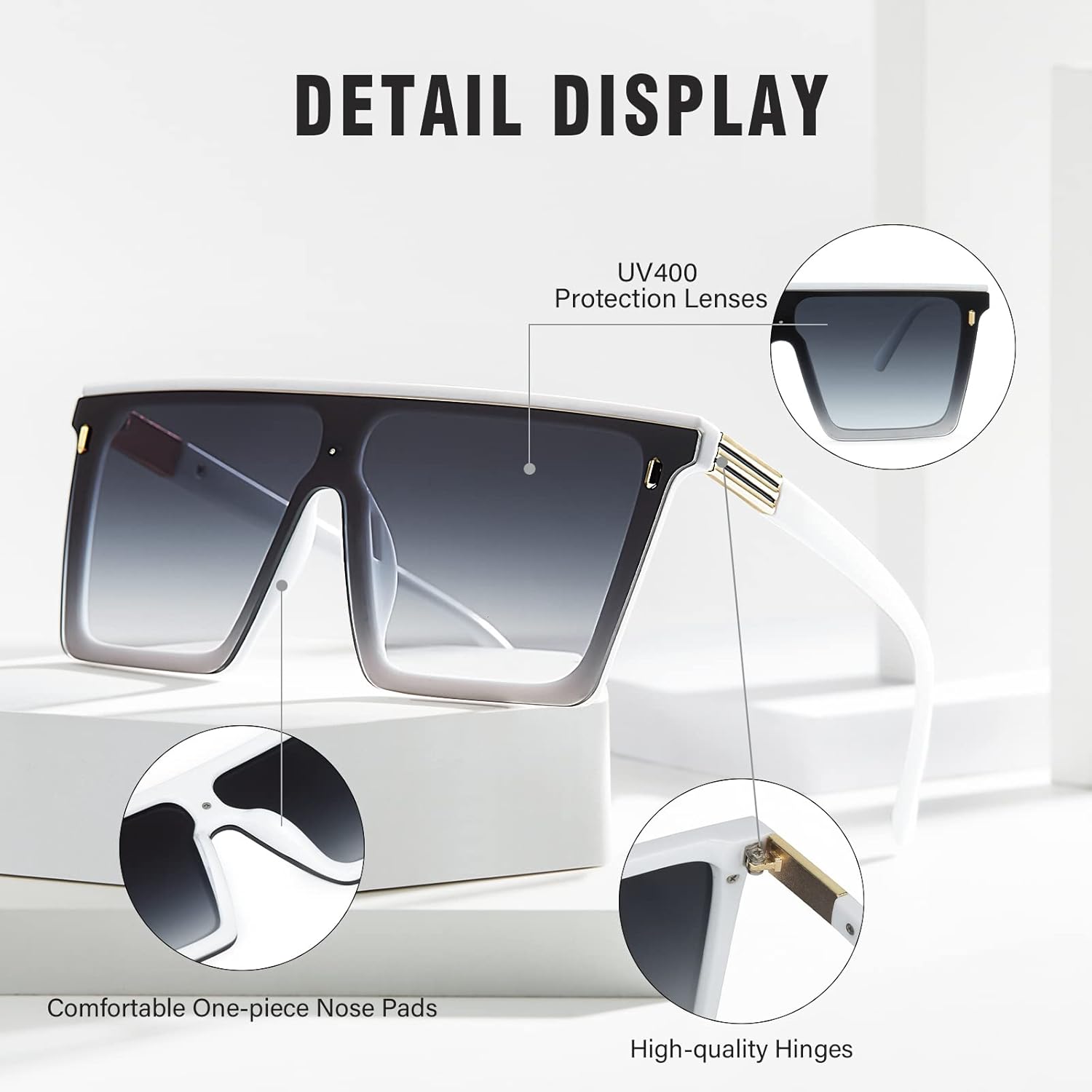 Dollger Square Oversized Sunglasses for Women Men Trendy Flat Top Big Black Shades UV400 Sunnies