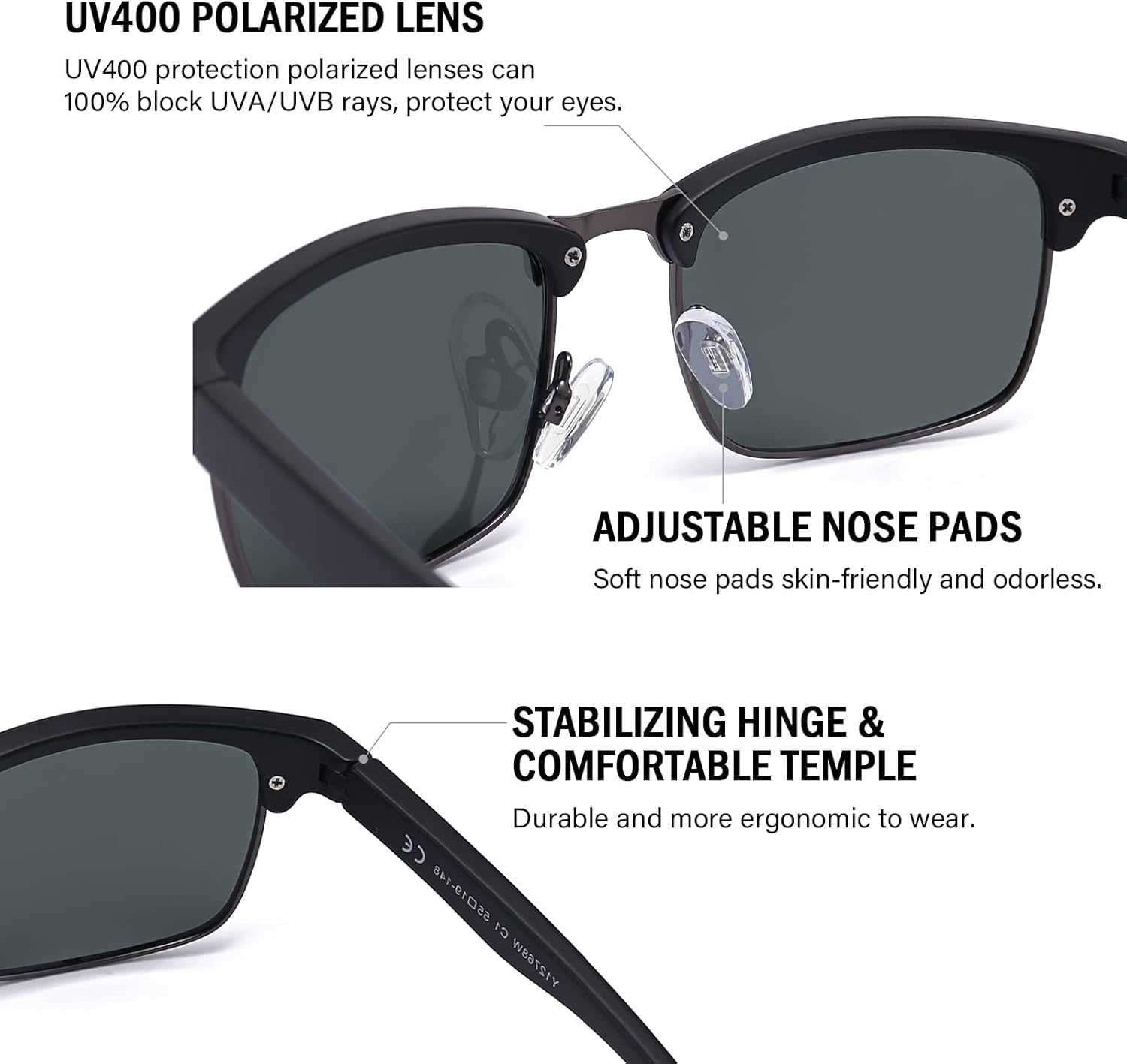 Dollger Polarized Sunglasses Men Half Frame Square Semi-Rimless Driving Sun Glasses Shades for Men UV400 Protection