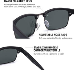 Dollger Polarized Sunglasses Men Half Frame Square Semi-Rimless Driving Sun Glasses Shades for Men UV400 Protection
