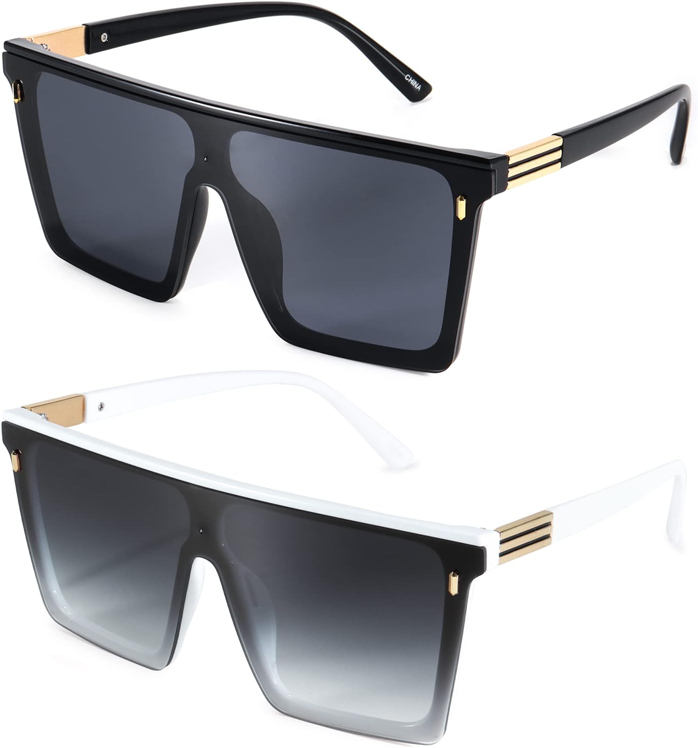 Dollger Square Oversized Sunglasses for Women Men Trendy Flat Top Big Black Shades UV400 Sunnies
