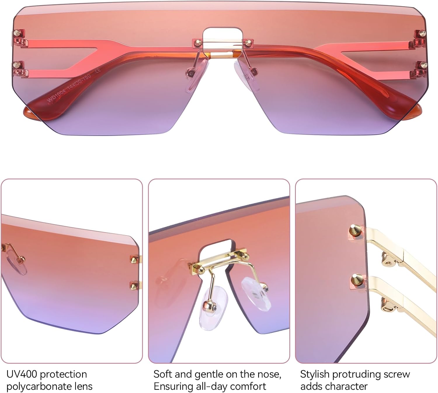 Dollger Rimless Y2k Sunglasses for Women,Rectangle Y2k Glasses Candy Color,Sunglasses Trendy Square for Frameless Eyewear