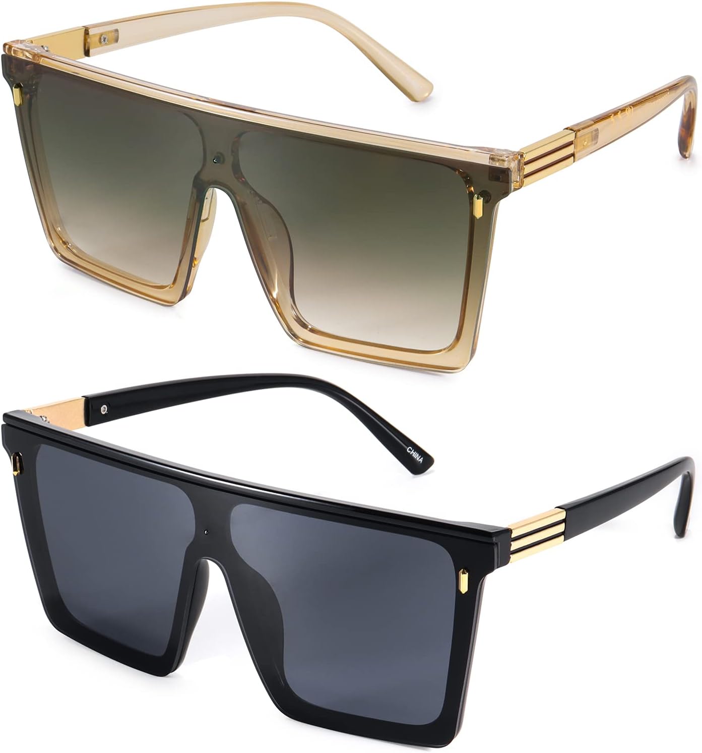 Dollger Square Oversized Sunglasses for Women Men Trendy Flat Top Big Black Shades UV400 Sunnies