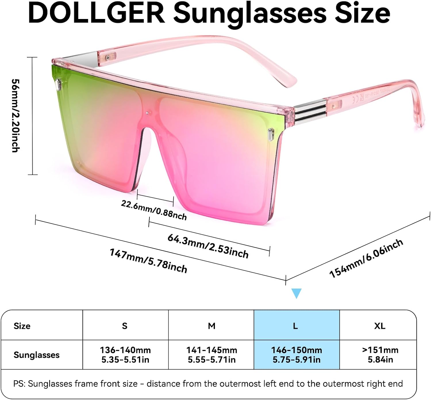 Dollger Square Oversized Sunglasses for Women Men Trendy Flat Top Big Black Shades UV400 Sunnies
