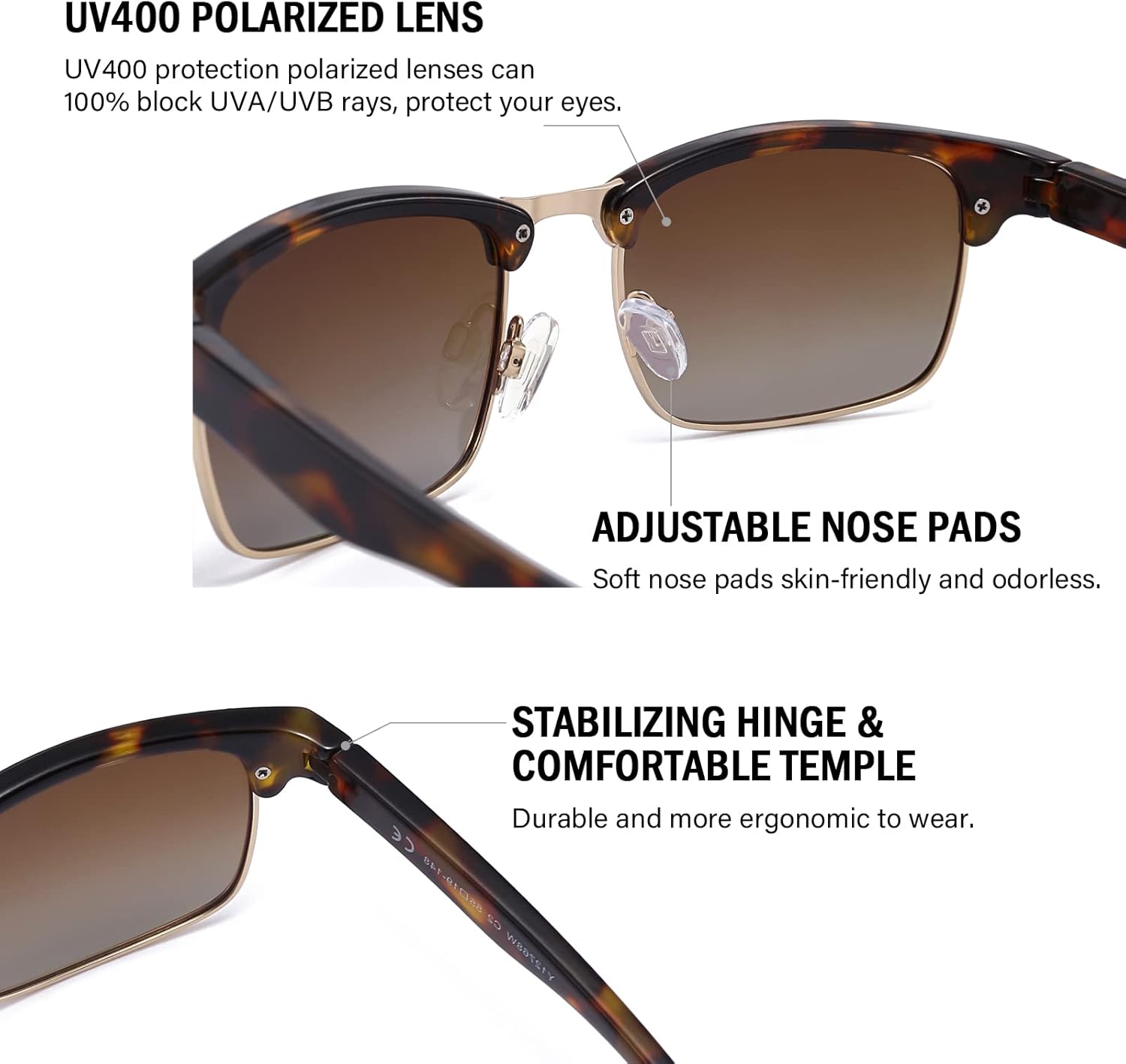 Dollger Polarized Sunglasses Men Half Frame Square Semi-Rimless Driving Sun Glasses Shades for Men UV400 Protection