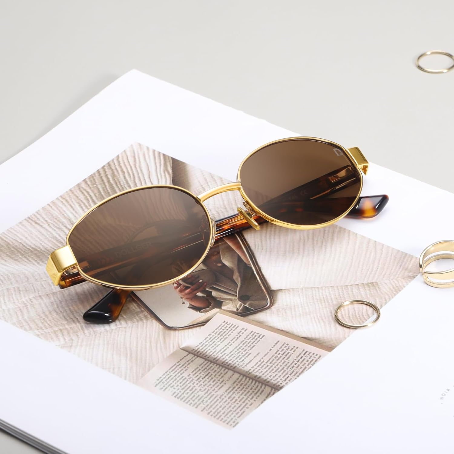 Dollger Polarized Oval Sunglasses for Women Trendy Small Gold Frame Retro Sunglasses Designer Shades UV400 Protection