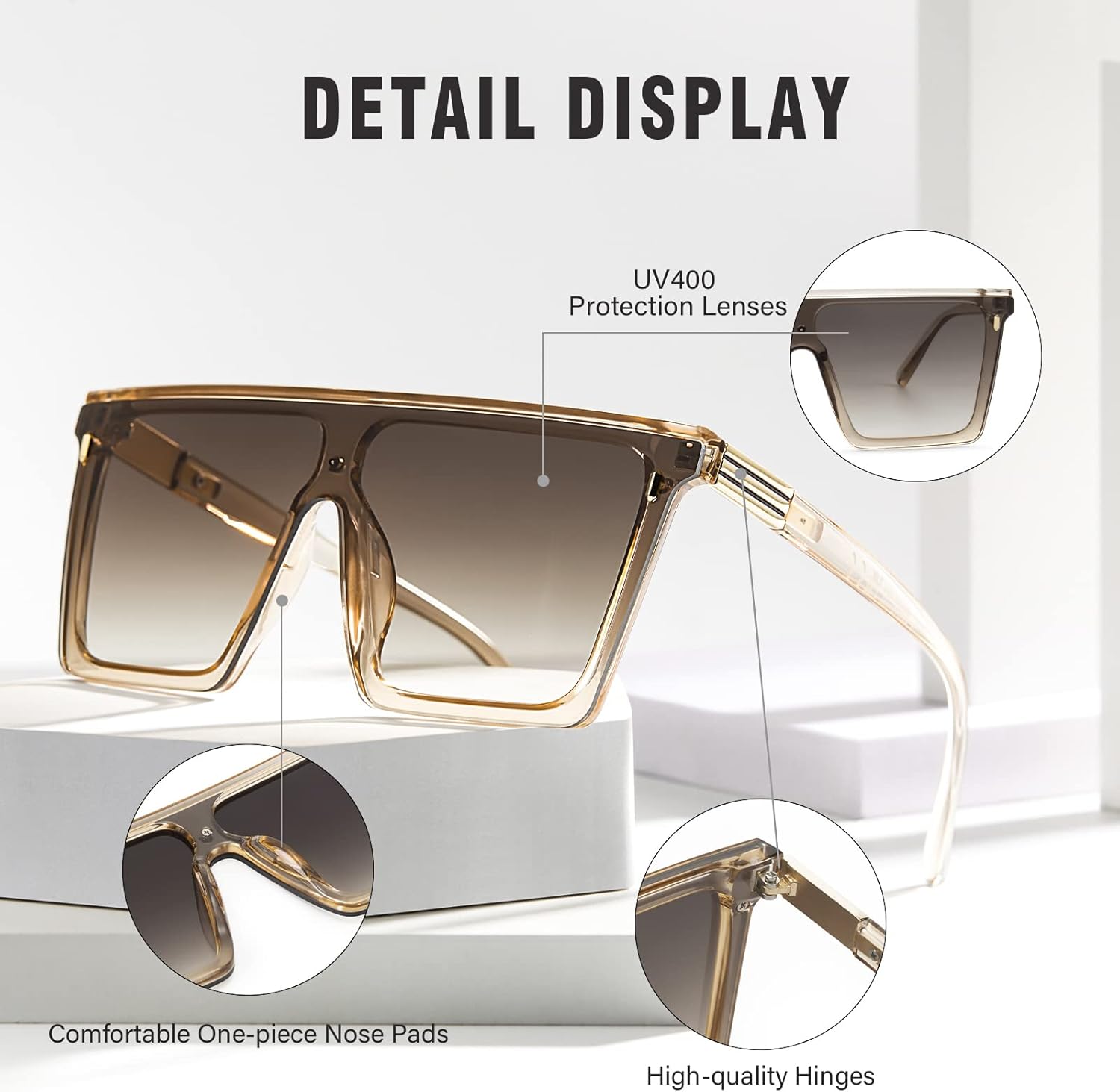 Dollger Square Oversized Sunglasses for Women Men Trendy Flat Top Big Black Shades UV400 Sunnies
