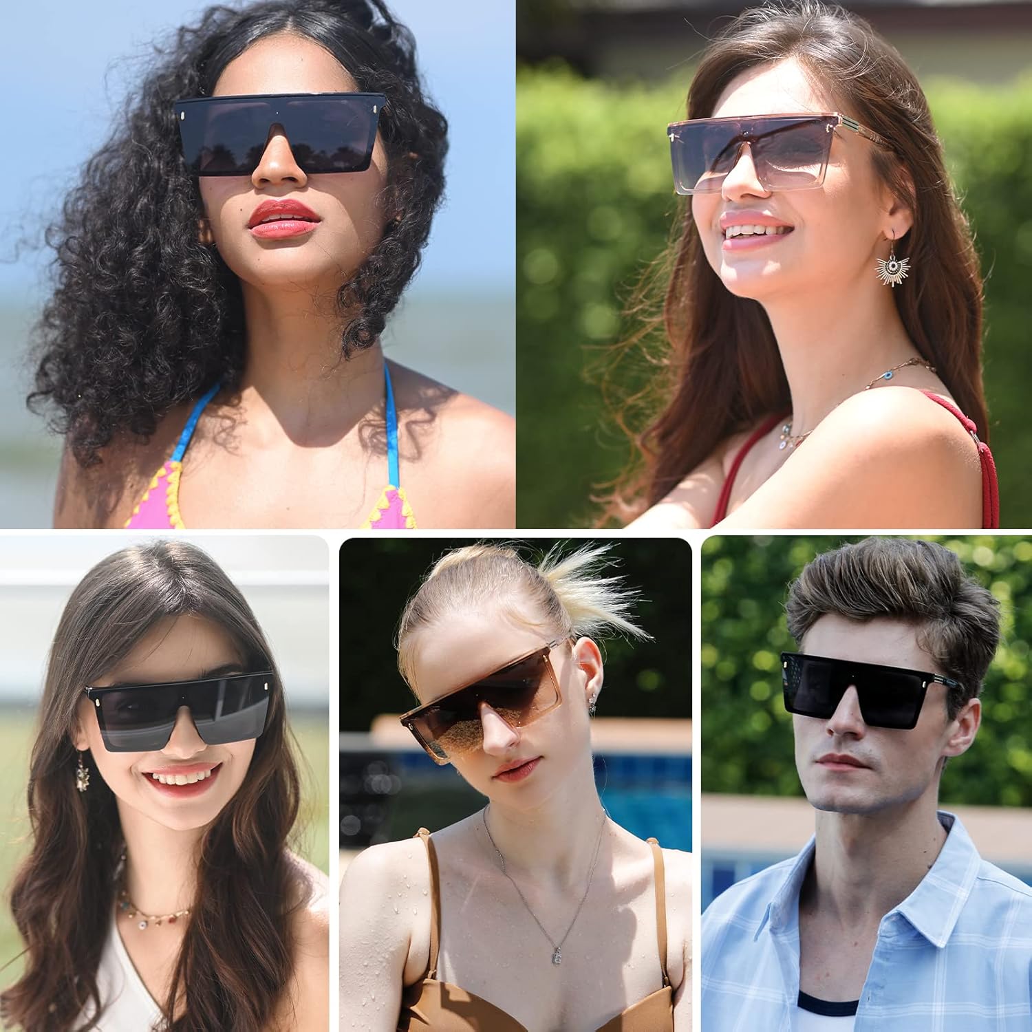 Dollger Square Oversized Sunglasses for Women Men Trendy Flat Top Big Black Shades UV400 Sunnies