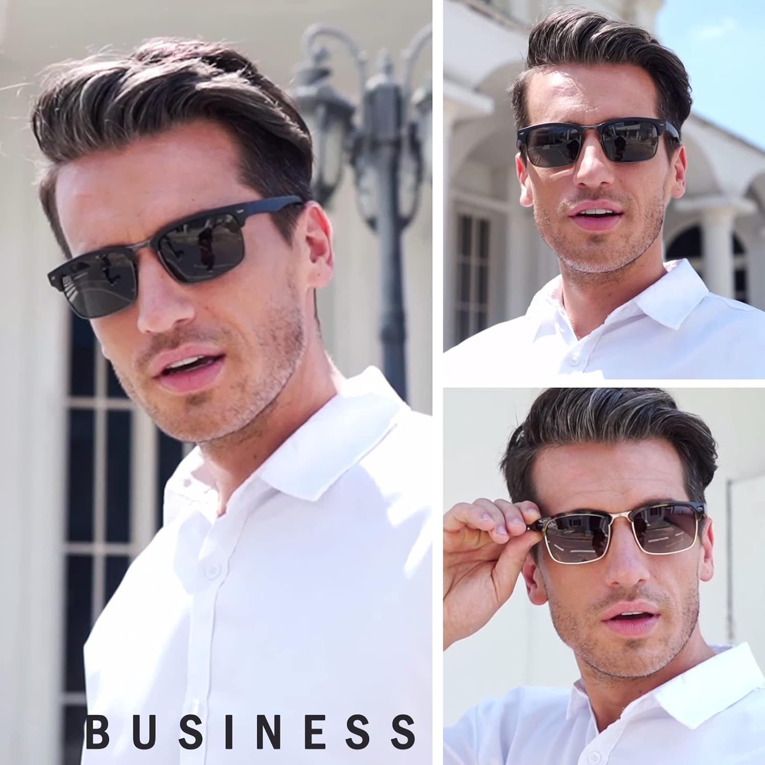 Dollger Polarized Sunglasses Men Half Frame Square Semi-Rimless Driving Sun Glasses Shades for Men UV400 Protection