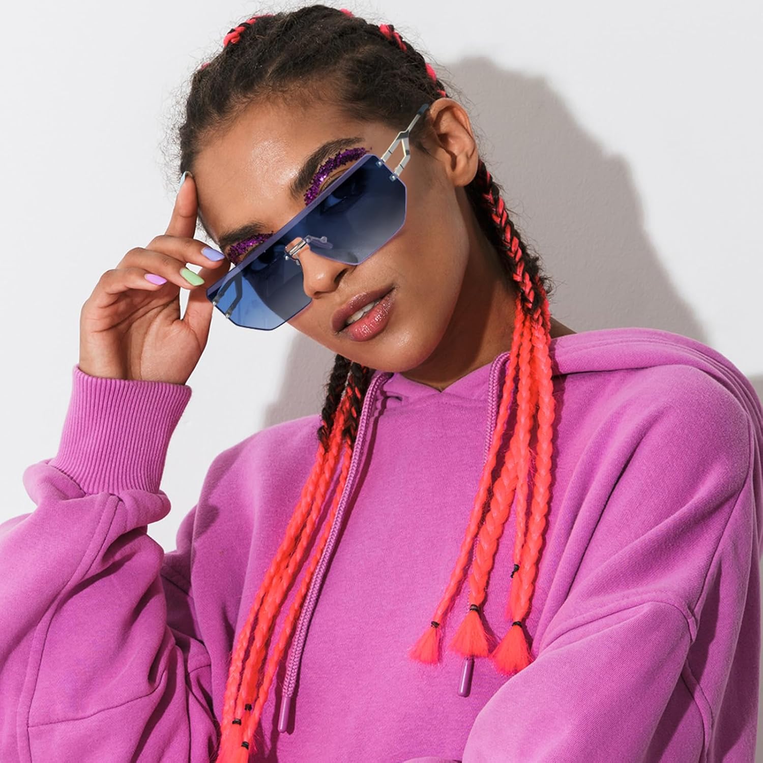 Dollger Rimless Y2k Sunglasses for Women,Rectangle Y2k Glasses Candy Color,Sunglasses Trendy Square for Frameless Eyewear