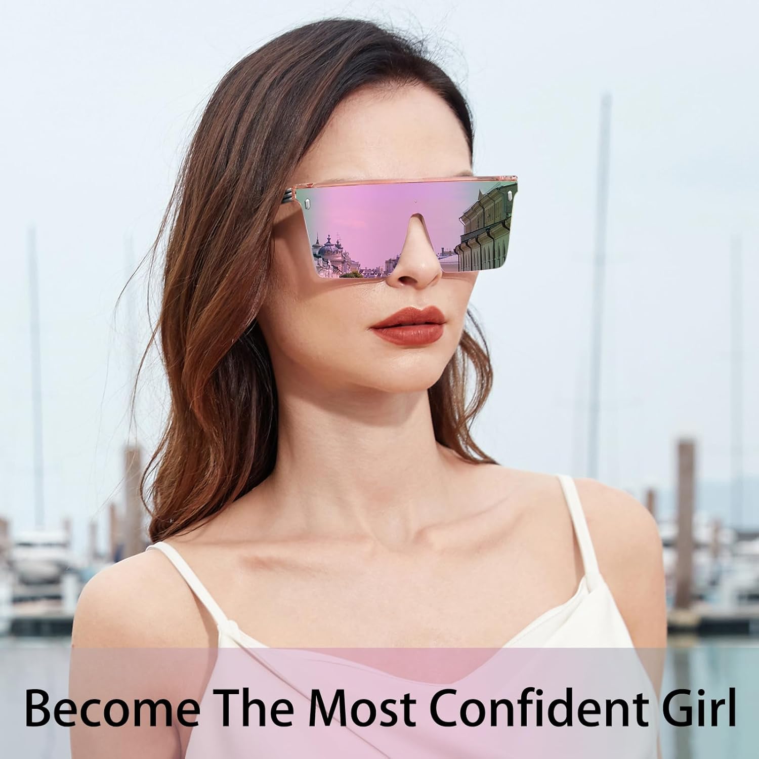 Dollger Square Oversized Sunglasses for Women Men Trendy Flat Top Big Black Shades UV400 Sunnies