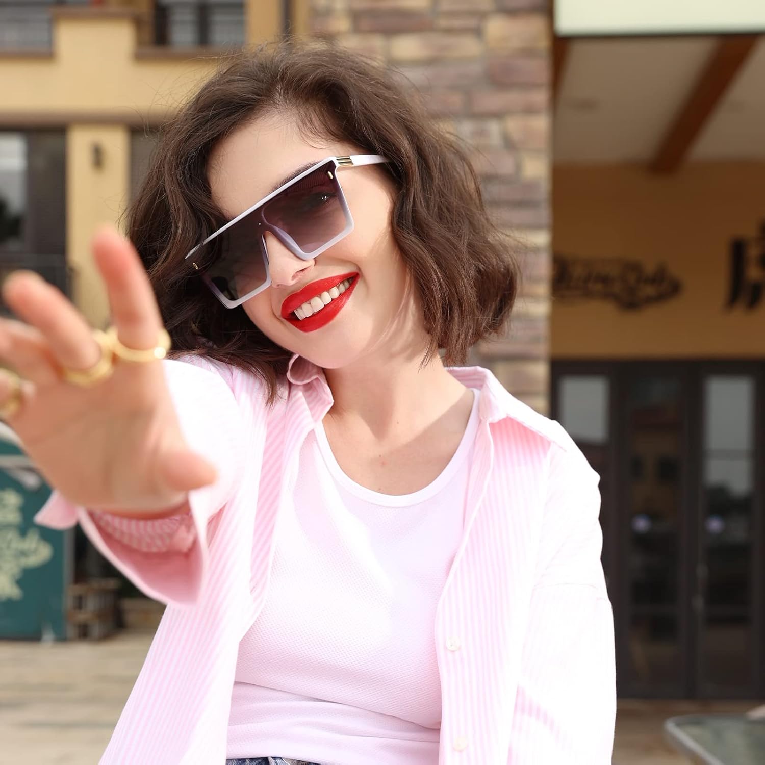 Dollger Square Oversized Sunglasses for Women Men Trendy Flat Top Big Black Shades UV400 Sunnies
