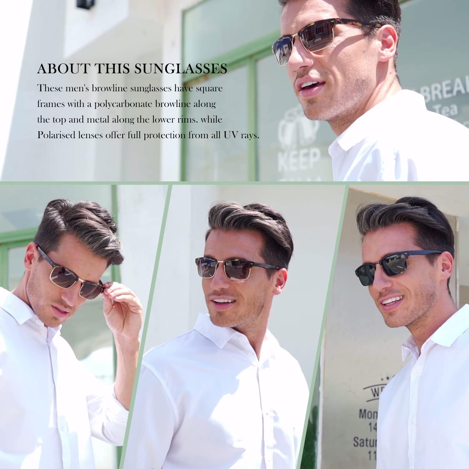 Dollger Polarized Sunglasses Men Half Frame Square Semi-Rimless Driving Sun Glasses Shades for Men UV400 Protection