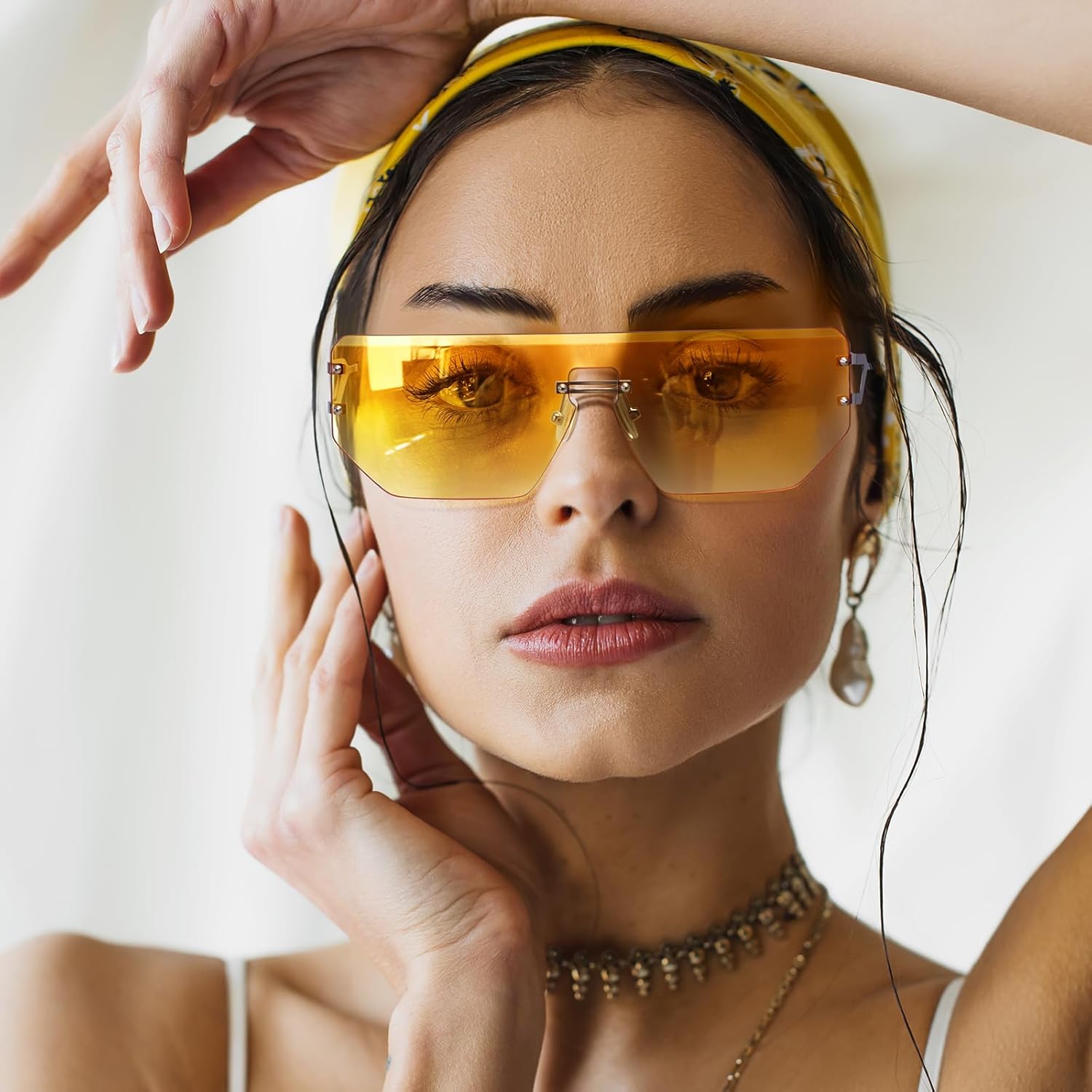 Dollger Rimless Y2k Sunglasses for Women,Rectangle Y2k Glasses Candy Color,Sunglasses Trendy Square for Frameless Eyewear