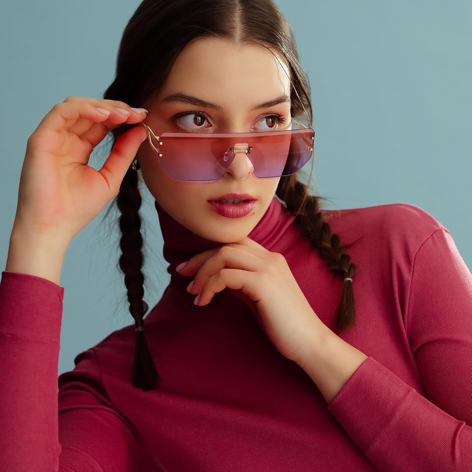 Dollger Rimless Y2k Sunglasses for Women,Rectangle Y2k Glasses Candy Color,Sunglasses Trendy Square for Frameless Eyewear
