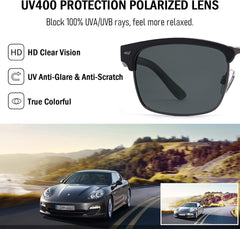 Dollger Polarized Sunglasses Men Half Frame Square Semi-Rimless Driving Sun Glasses Shades for Men UV400 Protection