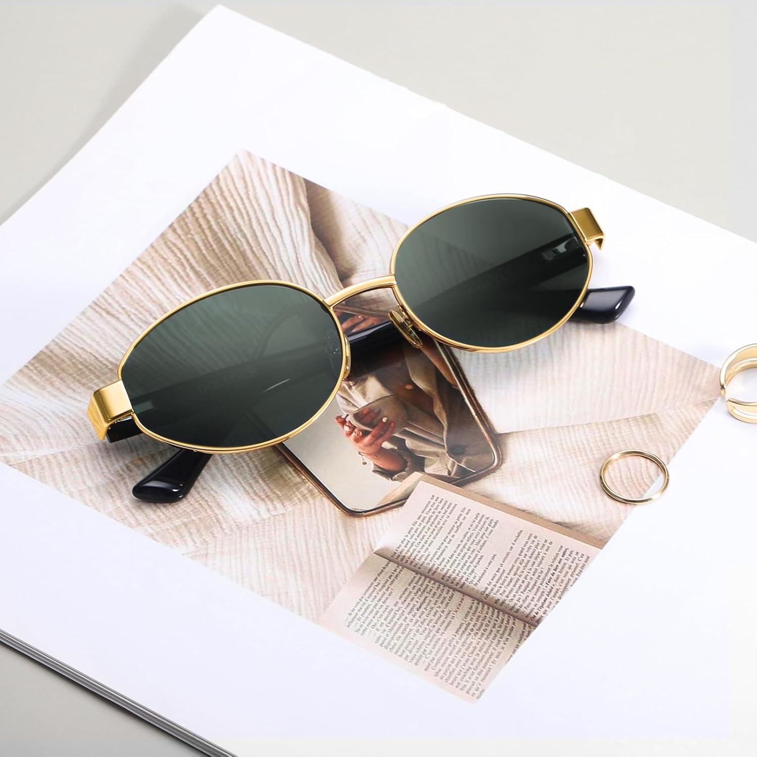 Dollger Polarized Oval Sunglasses for Women Trendy Small Gold Frame Retro Sunglasses Designer Shades UV400 Protection