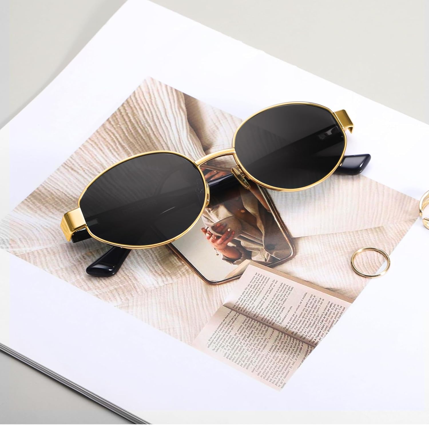 Dollger Polarized Oval Sunglasses for Women Trendy Small Gold Frame Retro Sunglasses Designer Shades UV400 Protection