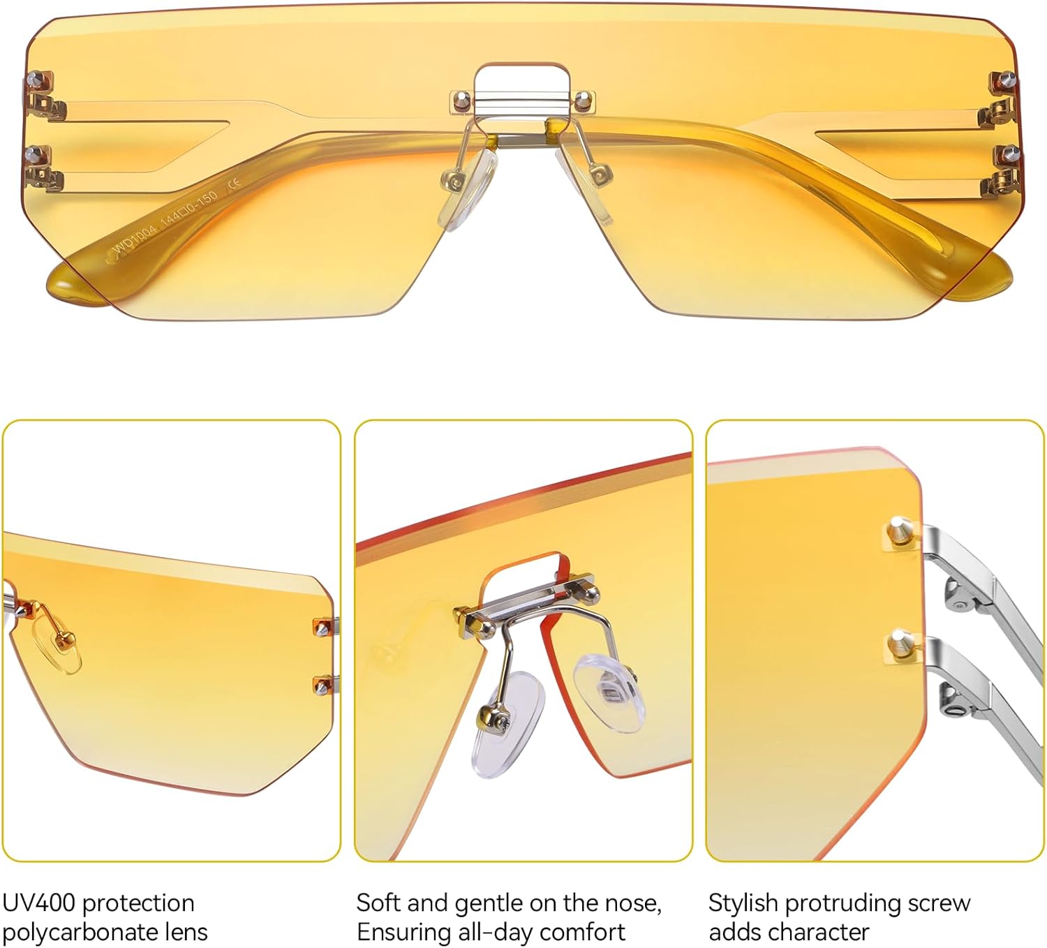 Dollger Rimless Y2k Sunglasses for Women,Rectangle Y2k Glasses Candy Color,Sunglasses Trendy Square for Frameless Eyewear
