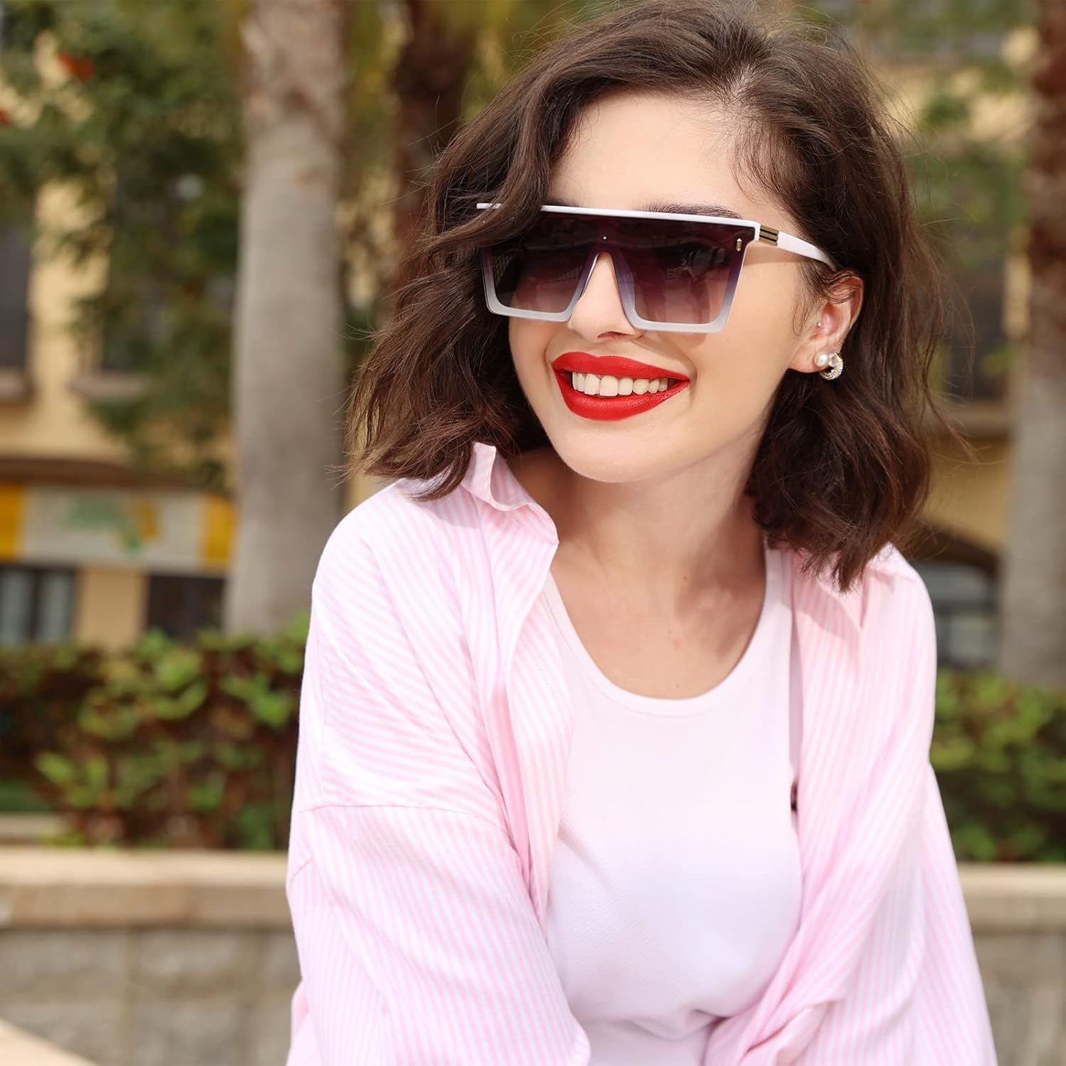 Dollger Square Oversized Sunglasses for Women Men Trendy Flat Top Big Black Shades UV400 Sunnies